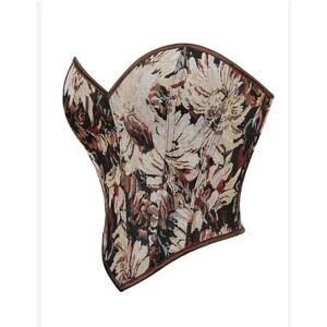Vintage Floral Corset Plus Size 3X 3XL Bustier Brown Renfaire Romantic Halloween